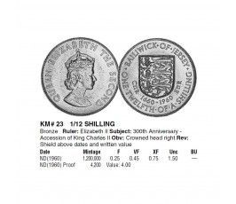 Джерси 1/12 шиллинга 1960 г. (300 лет вступления на престол короля Карла II)