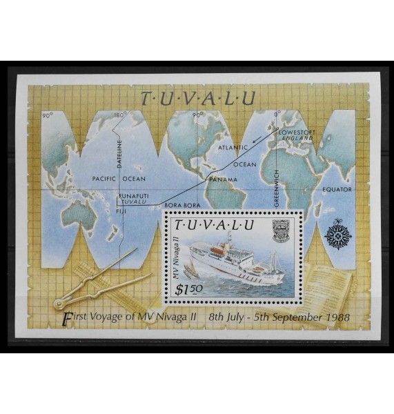 Тувалу 1989 г. "Первое плавание пассажирского лайнера Nivaga II"