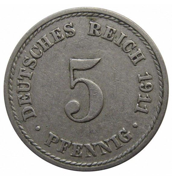 Германия 5 пфеннигов 1911 г. A