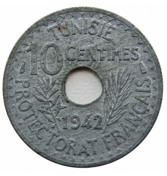 Тунис 10 сантимов 1942 г. Тунис 10 сантимов 1942 г.