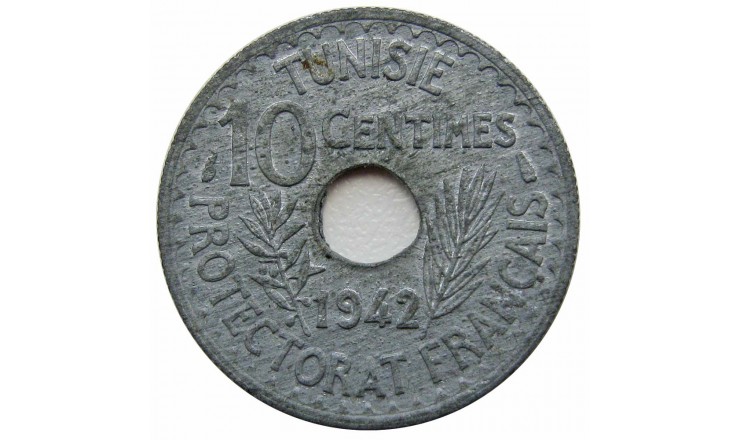 Тунис 10 сантимов 1942 г. Тунис 10 сантимов 1942 г.