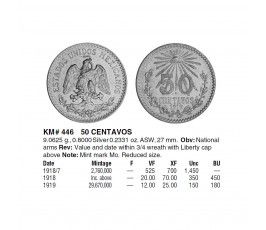Мексика 50 сентаво 1919 г.
