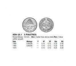 Ливан 5 пиастров 1970 г.
