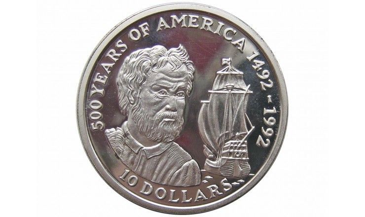 Острова Кука 10 долларов 1990 г. (500 лет открытию Америки - Америго Веспуччи)