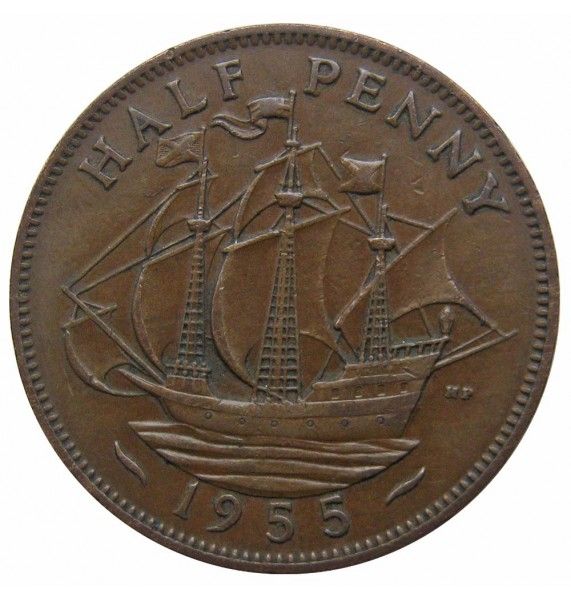Великобритания 1/2 пенни 1955 г.