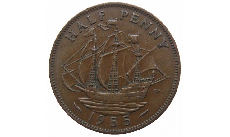 Великобритания 1/2 пенни 1955 г. Великобритания 1/2 пенни 1955 г.