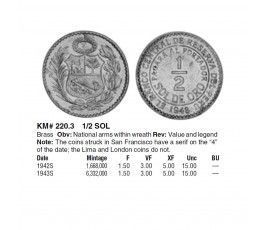 Перу 1/2 соля 1943 г. S