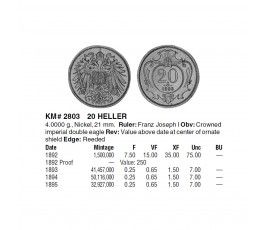 Австрия 20 геллеров 1894 г.