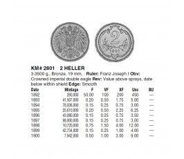 Австрия 2 геллера 1893 г.