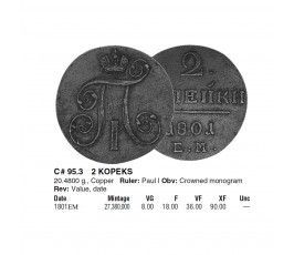 Россия 2 копейки 1801 г. ЕМ