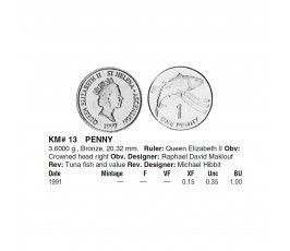 Остров Святой Елены и Вознесения 1 пенни 1991 г.