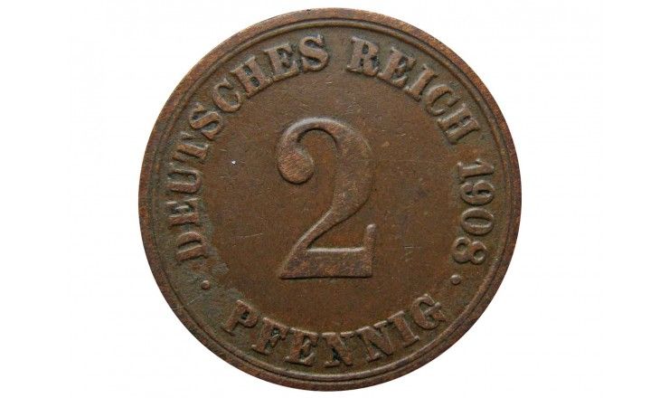 Германия 2 пфеннига 1908 г. A