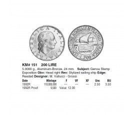 Италия 200 лир 1992 г. (Выставка марок в Генуе)