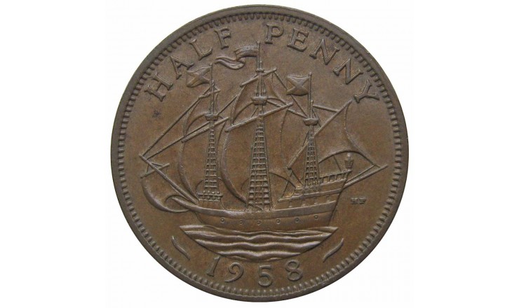 Великобритания 1/2 пенни 1958 г. Великобритания 1/2 пенни 1958 г.