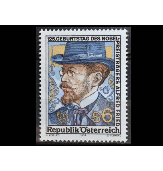 Австрия 1989 г. "125-летие со дня рождения Альфреда Германа Фрида"