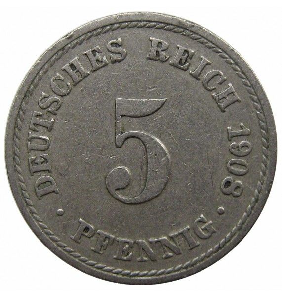 Германия 5 пфеннигов 1908 г. A