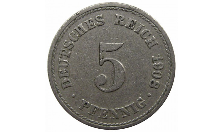Германия 5 пфеннигов 1908 г. A Германия 5 пфеннигов 1908 г. A