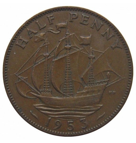 Великобритания 1/2 пенни 1953 г.