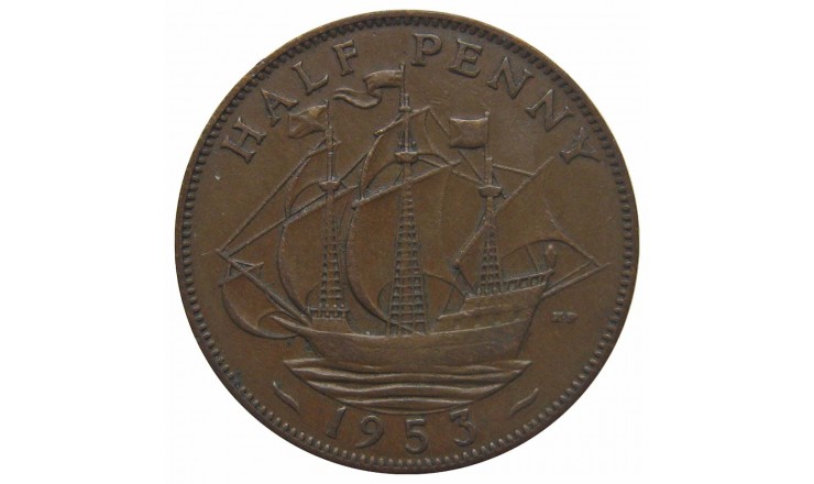 Великобритания 1/2 пенни 1953 г.