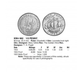 Великобритания 1/2 пенни 1953 г.