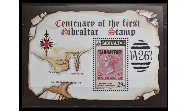 Гибралтар 1986 г. "100 лет почтовым маркам Гибралтара"