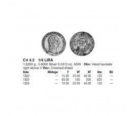 Ломбардия-Венеция 1/4 лиры 1822 г. V Ломбардия-Венеция 1/4 лиры 1822 г. V