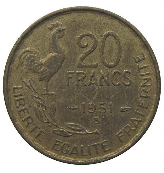 Франция 20 франков 1951 г. B Франция 20 франков 1951 г. B