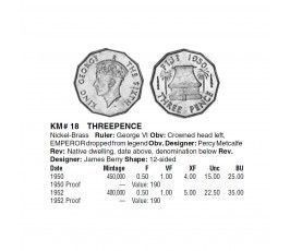 Фиджи 3 пенса 1952 г.