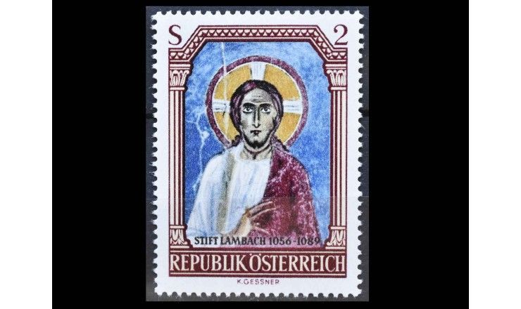 Австрия 1967 г. "Христос, фреска в аббатстве Ламбах"