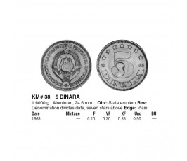 Югославия 5 динар 1963 г.