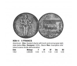 Французская Океания 5 франков 1952 г. Французская Океания 5 франков 1952 г.