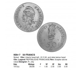 Новые Гебриды 50 франков 1972 г.