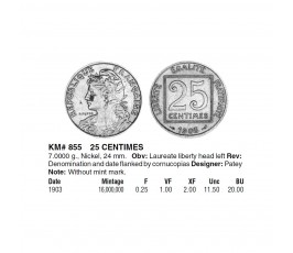 Франция 25 сантимов 1903 г.