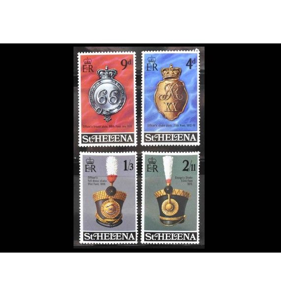 Остров Святой Елены 1970 г. "Кокарды и каски Королевской британской армии 19 века"