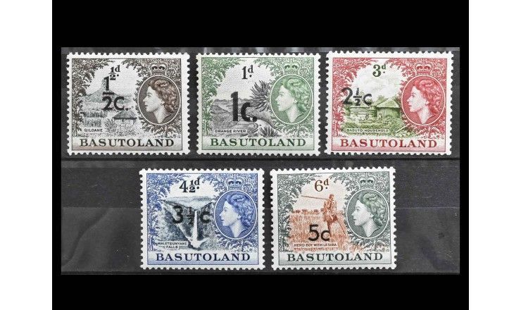 Басутоленд 1954 г. "Королева Елизавета II и местные мотивы" (надпечатка)