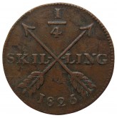 Швеция 1/4 скиллинга 1825 г.