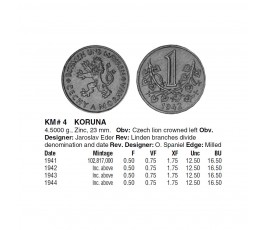 Богемия и Моравия 1 крона 1942 г. Богемия и Моравия 1 крона 1942 г.