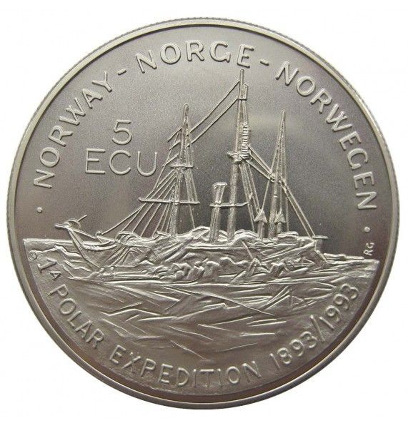 Норвегия 5 экю 1993 г. (100-летие первой полярной экспедиции)