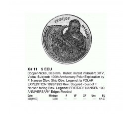 Норвегия 5 экю 1993 г. (100-летие первой полярной экспедиции)