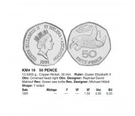 Остров Святой Елены и Вознесения 50 пенсов 1991 г. Остров Святой Елены и Вознесения 50 пенсов 1991 г.