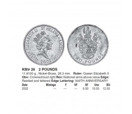 Остров Святой Елены и Вознесения 2 фунта 2002 г.