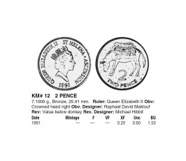 Остров Святой Елены и Вознесения 2 пенса 1991 г. Остров Святой Елены и Вознесения 2 пенса 1991 г.