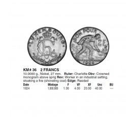 Люксембург 2 франка 1924 г.