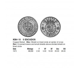 Португальская Гвинея 5 эскудо 1973 г. Португальская Гвинея 5 эскудо 1973 г.