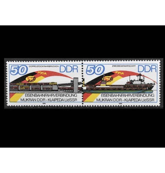 ГДР 1986 г. "Открытие железнодорожного сообщения Мукран (ГДР) - Клайпеда (СССР)" ГДР 1986 г. "Открытие железнодорожного сообщения Мукран (ГДР) - Клайпеда (СССР)"