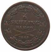Швеция 1/6 скиллинга 1851 г.