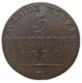 Пруссия 3 пфеннига 1839 г. D