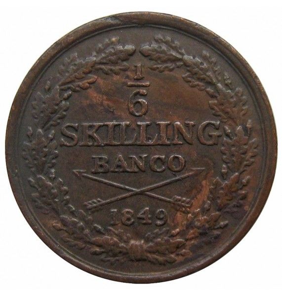 Швеция 1/6 скиллинга 1849 г.