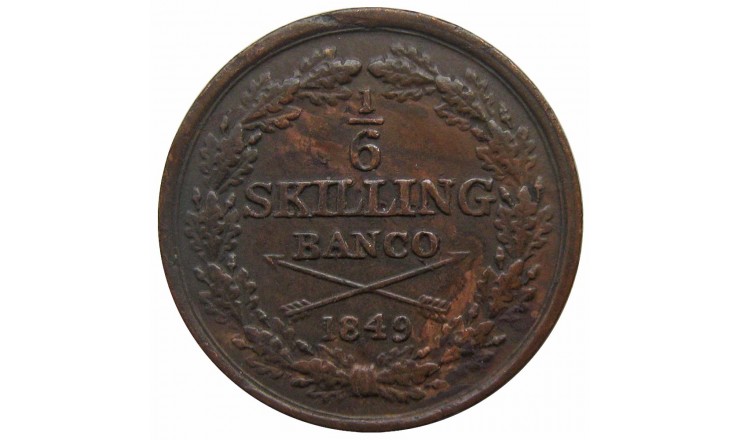 Швеция 1/6 скиллинга 1849 г.
