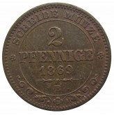 Саксония 2 пфеннига 1869 г.